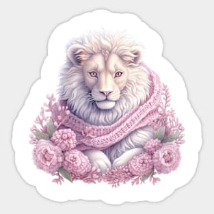 Pink Floral Christmas Lion Sticker